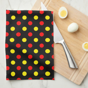 Black  Red Yellow Polka Dots Design  Tea Towel