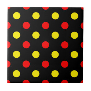 Black Red Yellow Polka Dots Design Tile