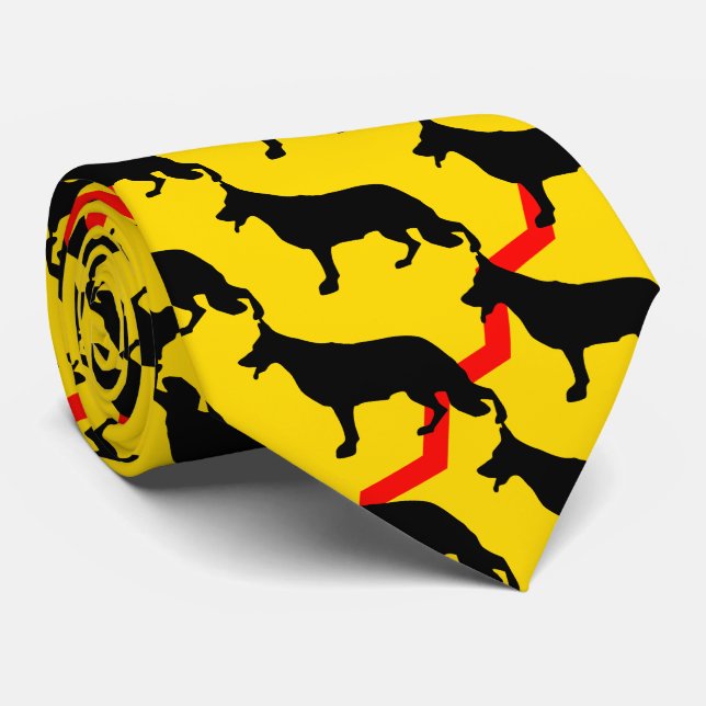 Black red yellow shepherd dog tie (Rolled)