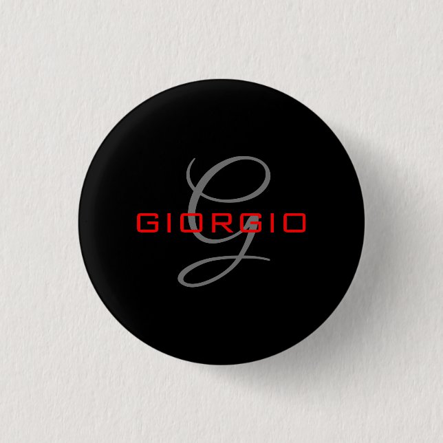 Black Red Your Name Initial Monogram Modern 3 Cm Round Badge (Front)