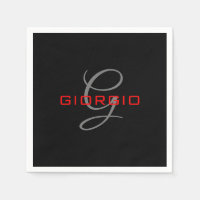 Black Red Your Name Initial Monogram Modern