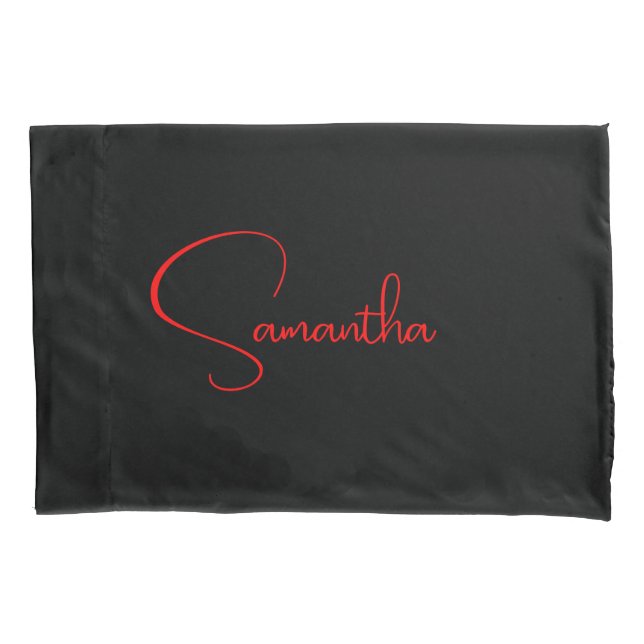 Black Red Your Name Minimalist Modern Calligraphy Pillowcase (Front)