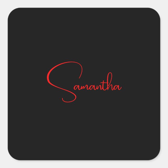 Black Red Your Name Minimalist Modern Calligraphy Square Sticker (Front)