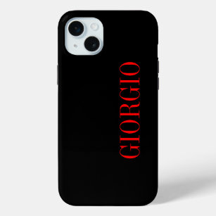 Black Red Your Name Minimalist Personal Modern iPhone 15 Mini Case