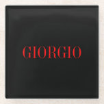 Black Red Your Name Minimalist Personal Modern Glass Coaster<br><div class="desc">Modern Professional Simple Design.</div>