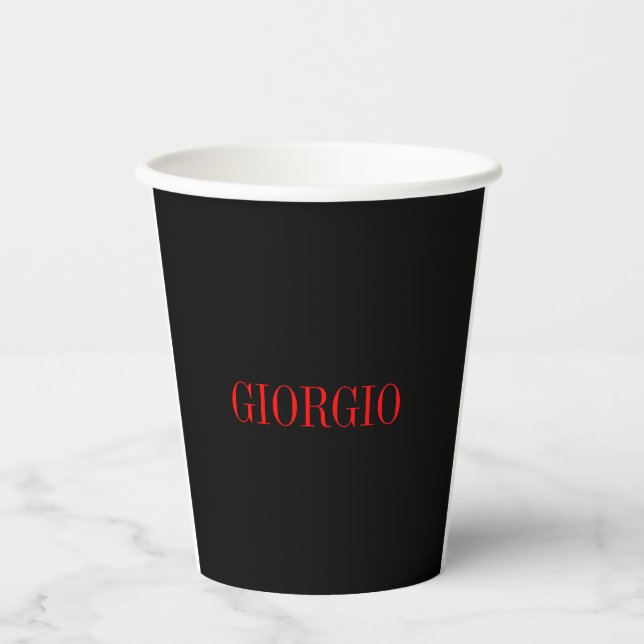 Black Red Your Name Minimalist Personal Modern Paper Cups (Front)
