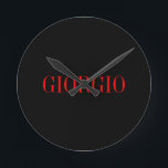 Black Red Your Name Minimalist Personal Modern Round Clock<br><div class="desc">Modern Professional Simple Design.</div>