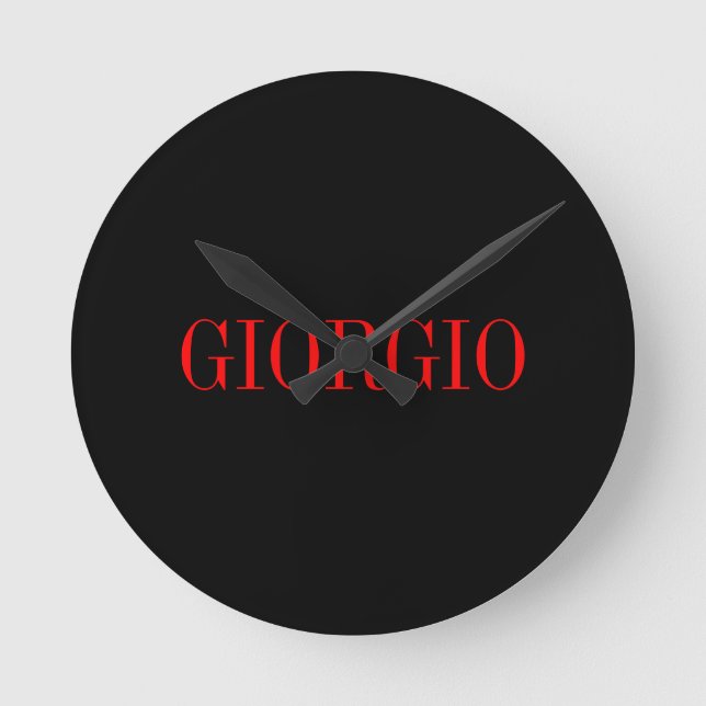 Black Red Your Name Minimalist Personal Modern Round Clock (Front)