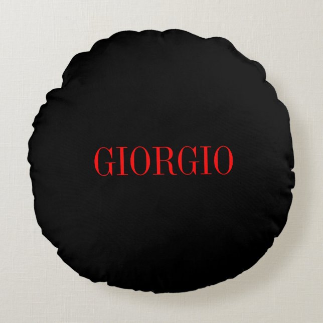 Black Red Your Name Minimalist Personal Modern Round Cushion (Front)