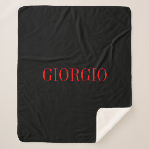 Black Red Your Name Minimalist Personal Modern Sherpa Blanket
