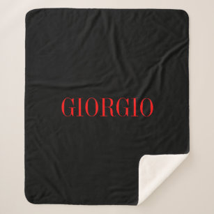 Black Red Your Name Minimalist Personal Modern Sherpa Blanket