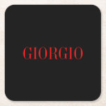 Black Red Your Name Minimalist Personal Modern Square Paper Coaster<br><div class="desc">Modern Professional Simple Design.</div>