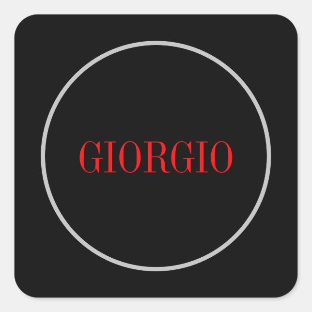 Black Red Your Name Minimalist Personal Modern Square Sticker (Front)