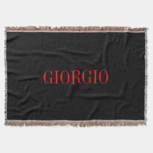 Black Red Your Name Minimalist Personal Modern Throw Blanket