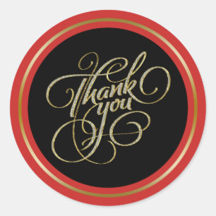 Black & RedFrame ThankYou Typography Classic Round Sticker