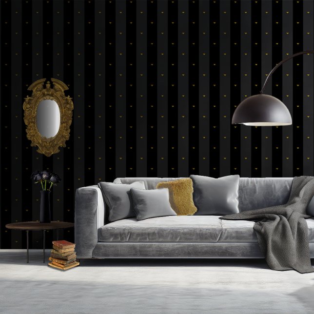 Black Regency Gold Napoleonic Bee Six Inch Stripe Wallpaper (Creator Uploaded)