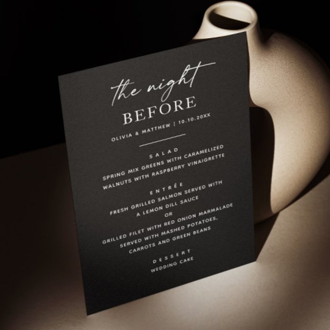 Black Rehearsal Dinner | Modern The Night Before Menu (Creator Uploaded)
