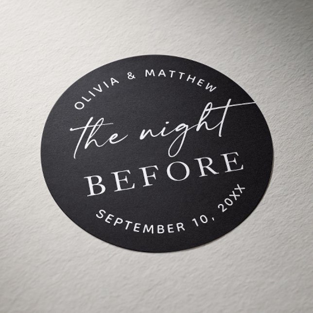 Black Rehearsal Dinner | Night Before Elegant Classic Round Sticker (Creator Uploaded)