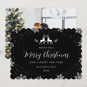 Black Reindeer Snow Snowflake Photo Holiday Card