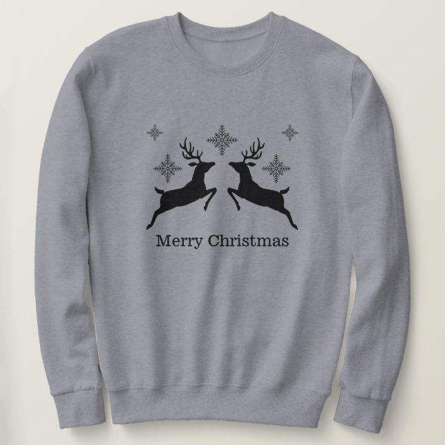 Black Reindeers And Snowflakes Merry Christmas Sweatshirt (Design Front)