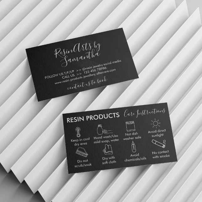 Black Resin Products Care Instructions Business Card (Black Resin Products Care Instructions Business Card)