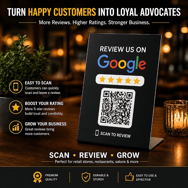 Black Retail Feedback Sign Google QR Code Display (Black Retail Feedback Sign Google QR Code Display)