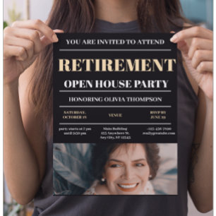  Black Retirement Open House Party Invitation Flyer