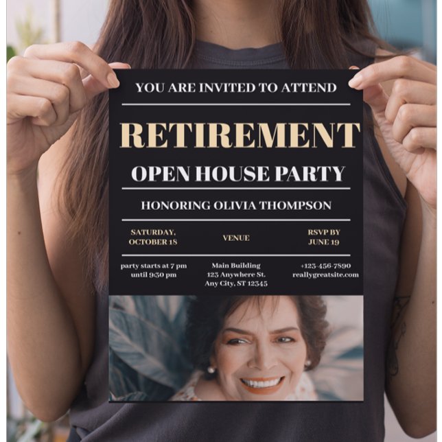 Black Retirement Open House Party Invitation Flyer (Creator Uploaded)