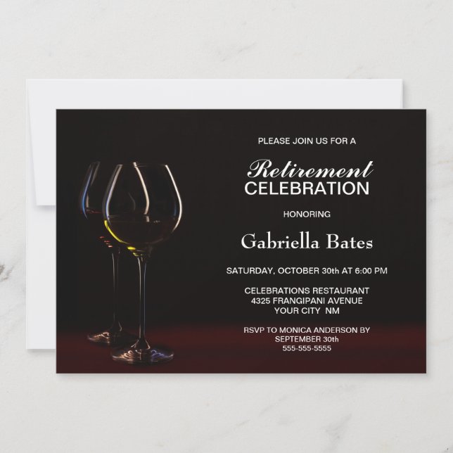 Black Retirement Wine Glass Party Invitation (Front)