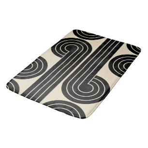 Black Retro Abstract Lines  Bath Mat