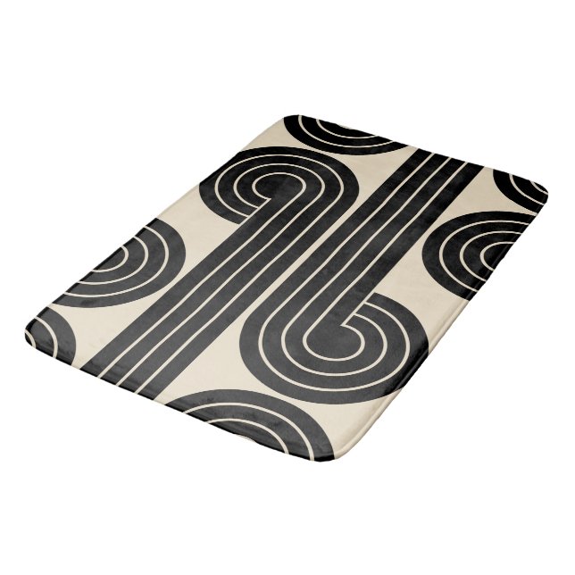 Black Retro Abstract Lines  Bath Mat (Angled)
