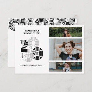Black Retro Big Numbers 3-Photo Graduation Invitation