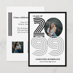 Black Retro Big Numbers Graduation Photo Invitation