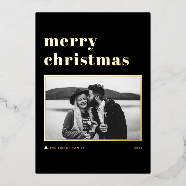 Black Retro Bold Typography Merry Christmas Photo (Front)