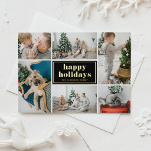 Black Retro Bold Typography Photo Collage Foil Holiday Postcard