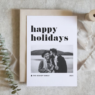 Black Retro Bold Typography Photo Happy Holidays Holiday Card