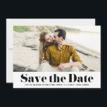 Black Retro Bold Typography Photo Save the Date<br><div class="desc">Black Retro Bold Typography Photo Save the Date Announcement. Modern save the date announcement featuring retro bold typography with black and white stripes pattern. Personalised by adding your own details. Other colours are available.</div>