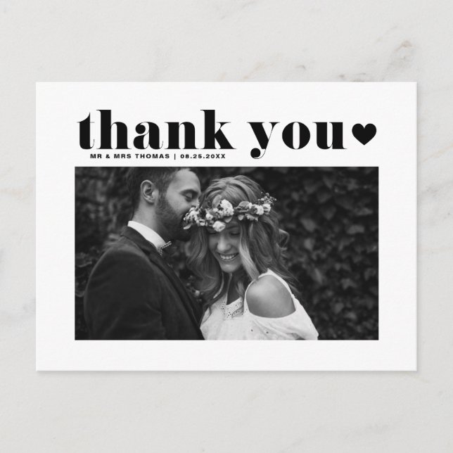 Black Retro Bold Typography Wedding Thank You Postcard (Front)