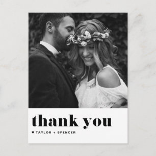 Black Retro Bold Typography Wedding Thank You Postcard