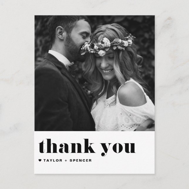 Black Retro Bold Typography Wedding Thank You Postcard (Front)