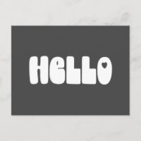 Black Retro Bubble Letter Hello Heart Groovy