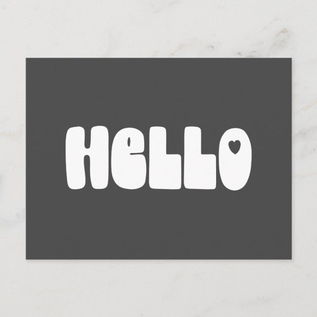 Black Retro Bubble Letter Hello Heart Groovy Postcard (Front)
