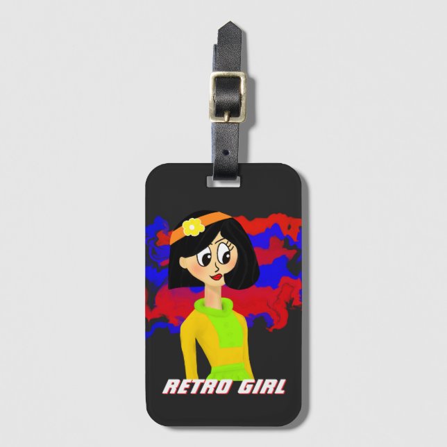 Black Retro Cartoon Girl Luggage Tag (Front Vertical)