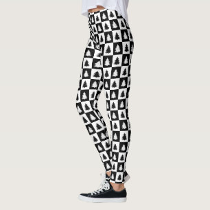 Black Retro Christmas Tree Black Tartan Plaid Leggings