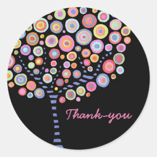 Black Retro Circle Tree Thank You Label Sticker