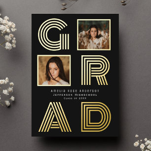 Black Retro Foil Graduation Photo Announcement