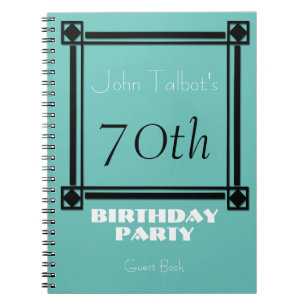 Black retro frame 70th Birthday Party GuestBook Spiral Notebook