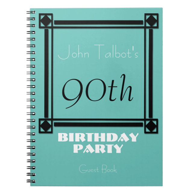 Black retro frame 90th Birthday Party Guest Book (Front)