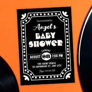 Black Retro fun baby shower Invitation