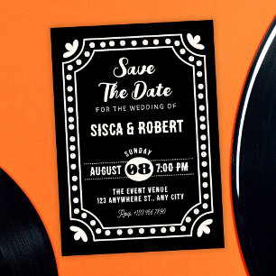 Black Retro fun Wedding Save The Date